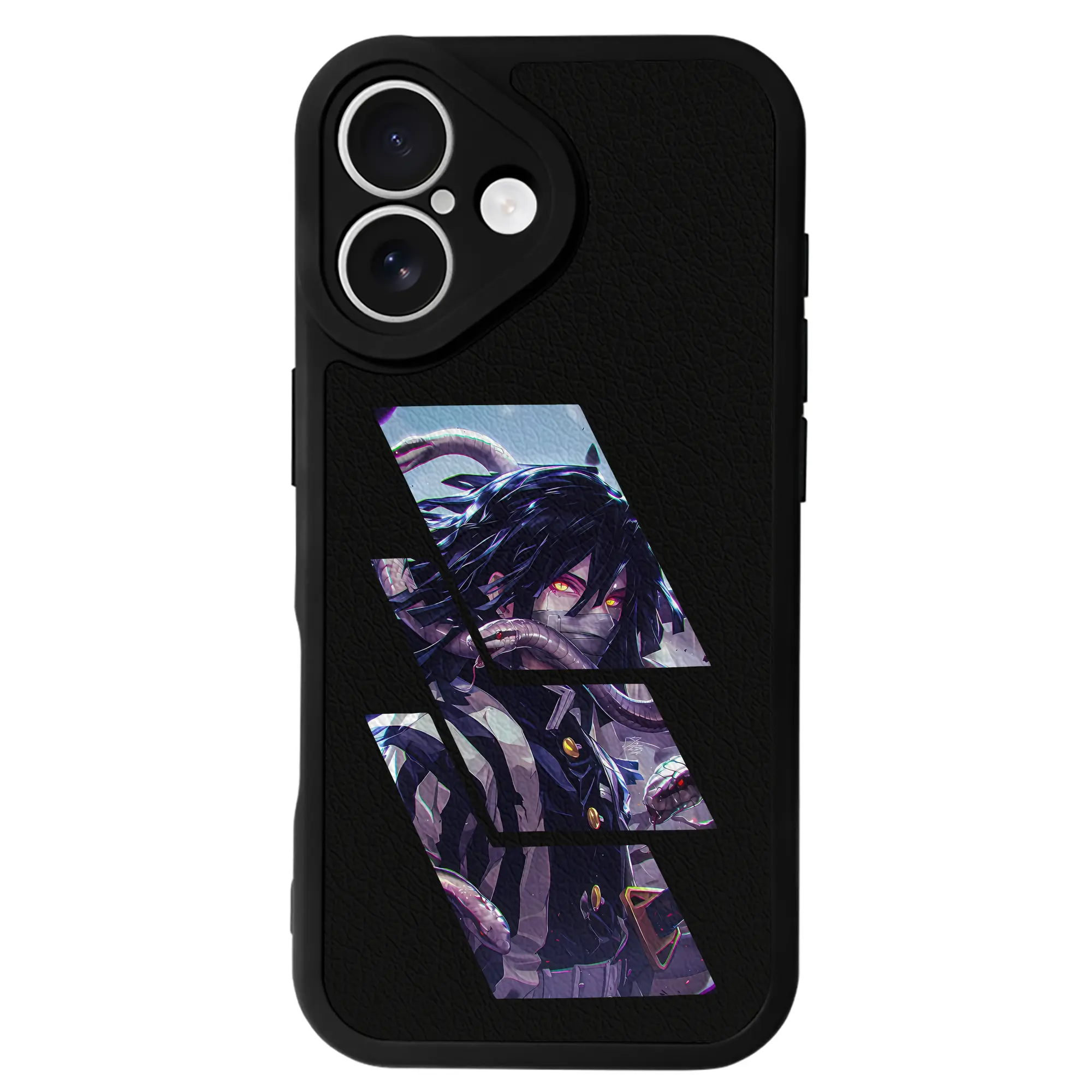 鬼滅の刃 グッズ,伊黒 小芭内 - IPhone 16シリーズ対応 ・ シリコンスマホケース ・ レザー調 ・ 高精度フィット ・ 耐衝撃 ・ ワイヤレス充電対応 ・ 精密カット